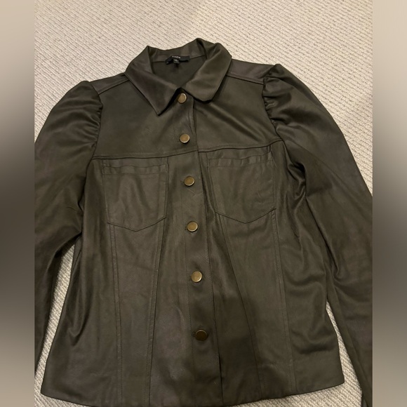 DREW Giselle Faux Suede Puff Sleeve Button Down Shirt Jacket - Picture 2 of 5